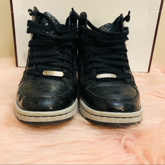 COACH - NORRA STYLE - BLACK SIGNATURE CANVAS & LEATHER WOMEN’S HIGHTOPS - SZ 7 - Picture 2 of 12